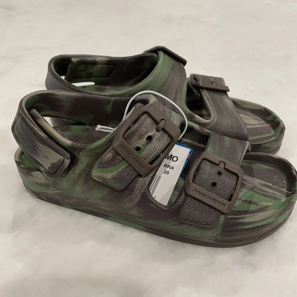Skechers Boys Camo Watercolor Brown Green Sandals